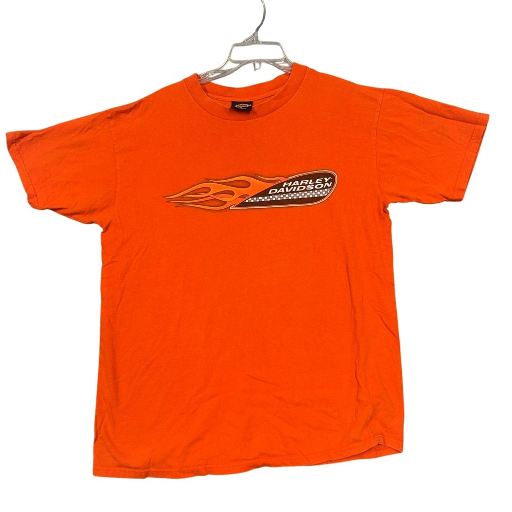 Vintage Harley-Davidson Shirt Mens XL Orange Flames Logo Biker Tee Made USA 90's